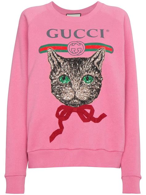 pink gucci sweatshirt with cat|Gucci pink and green cardigan.